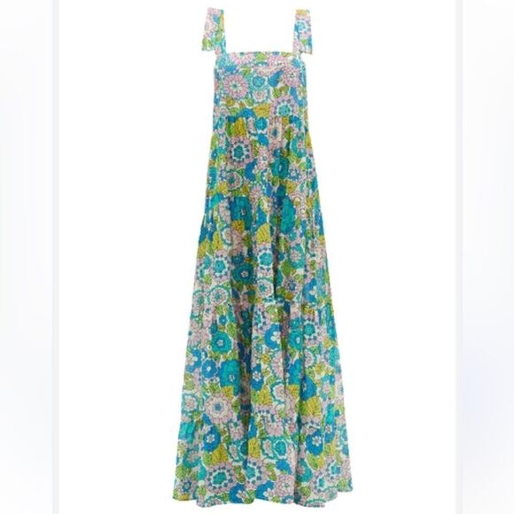 New DODO BAR OR Lima Square-neck Floral-print Dress In Flower 3 Blue Small - Picture 15 of 15